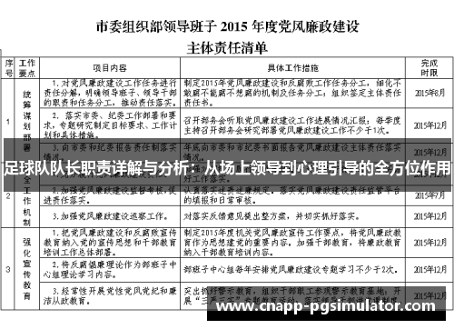 足球队队长职责详解与分析:从场上领导到心理引导的全方位作用 足球队队长职责详解与分析:从场上领导到心理引导的全方位作用